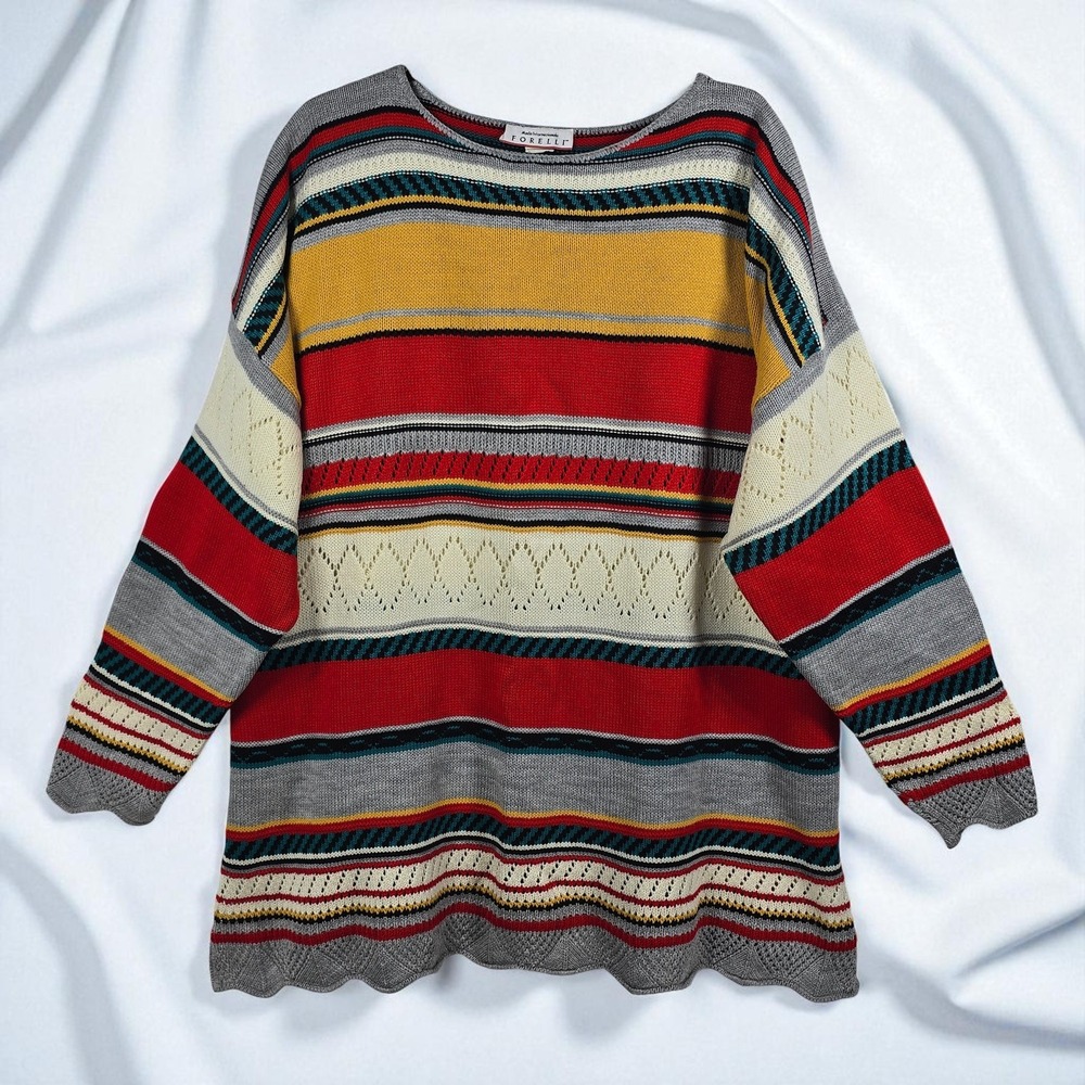 Forelli Striped Knit Sweater‎ Woman XL Colorful Pullover Long Sleeve Vintage 90s